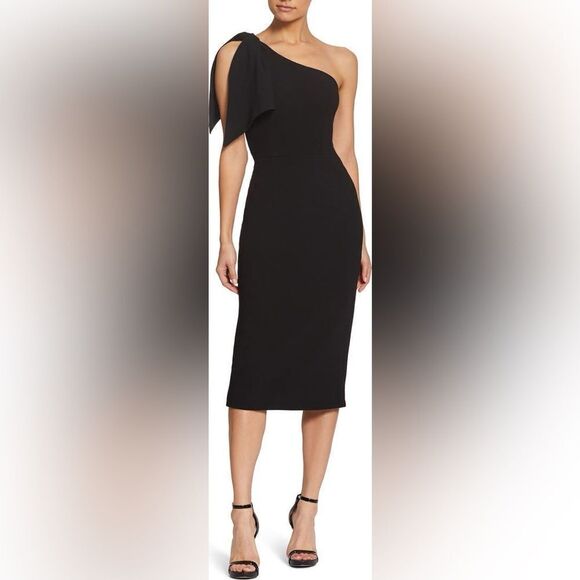 Dress the Population NWT Tiffany One-Shoulder Midi Dress in black size M - Picture 1 of 5